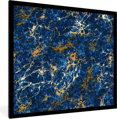 Produktbild von MuchoWow® MuchoWow® Gerahmtes Poster Marmor - Textur - Gold - Blau 40x40 cm - Poster mit zchwarzem Bilderrahmen - Mit Rahmen - Wanddekoration Schlafzimmer