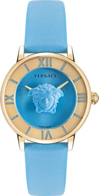 Produktbild von Versace VE2R00622 La Medusa gold hell blau Leder Armband Uhr Damen NEU