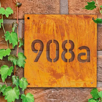 Image de Numéro De Maison 25 X 25 Plaque De Numéro De Maison Rouille Corten Plaque Unique En Acier Corten