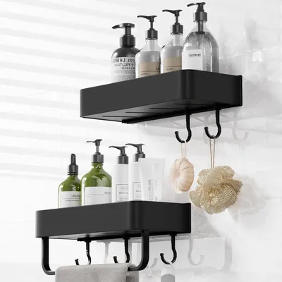 Produktbild von Duschregal ohne Bohren - Badezimmerorganizer - 2 Stück - Schwarz - Aluminiumlegierung