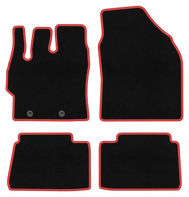 Immagine prodotto di Tappetini in moquette per Mazda 2 Hybrid 2022- (hatchback) – set 4 pezzi, nero/rosso, su misura – Wielganizator CARLUX