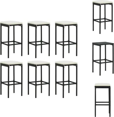 Image de vidaXL Tabouret de bar avec coussin 6 pcs. noir poly rotin - Tabouret de bar