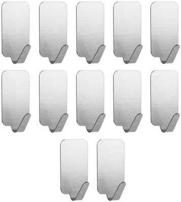 Produktbild von 12 Stück Selbstklebende Duschkabinehalter - Ophanghaken - rostfreier Stahl - ohne Bohren - Wandhalter - Klebehalter - starke Klebehalter - für Wand, wasserdichte Duschkabinehalter - für Küche, Badezimmer, Wohnzimmer, Toilette