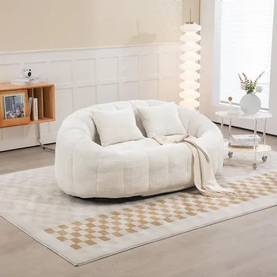 Image de Canapé "Sitzsack" en velours beige, avec rembourrage, idéal pour le salon et la détente