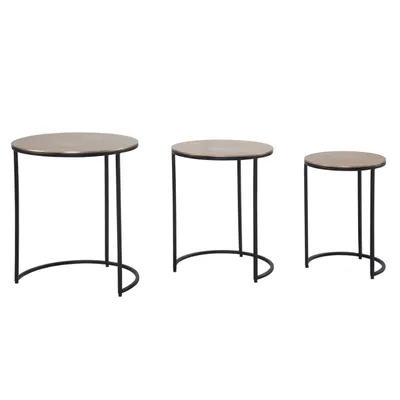 Produktbild von Beistelltisch 3er Set Aluminium Gold / Schwarz Design Satztisch Metall Rund, Wohnzimmertisch Abstelltisch Modern, Sofatisch Dekotisch 3-teilig Wohnzimmer, Verschachtelungstische