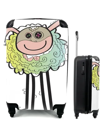 Produktbild von MuchoWow® Koffer Handgepäck Trolley Rollkoffer Kleine Reisekoffer mit 4 Rollen - Eine abstrakte Illustration eines Schafes - Cabin Size < 55x40x23 cm & 55x40x20 cm - Fotokoffer - Kabinenkoffer - Boardgepäck - Reise-Box - Reisekoffer - Reisegepäck - Koffer mit Bild - Trolley für Kinder