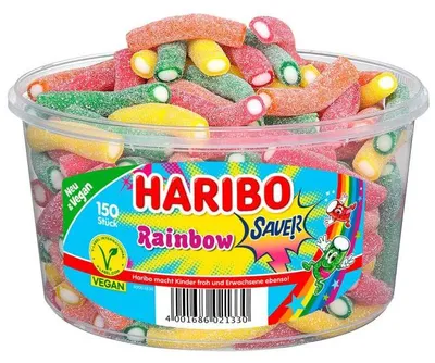 Produktbild von Haribo Rainbow sauer 150 Stück Fruchtgummi Runddose 1200g
