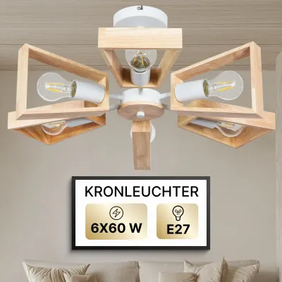 Zdjęcie produktu dla Kandelabr biały, 6-ramienny, metal i drewno, ARTE LAMP Brussels, żarówki E27 do 60 W na każdą oprawkę, do salonu i jadalni, wymiary: 61 x 61 x 27 cm, kod produktu: A8030PL-6WH