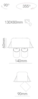 Image de Mini Spot Encastré Led Rectangulaire Oxo 2 Lumières 12 W, 42°, Interrupteur Cct 2700 K/3200 K/4000 K, Blanc Mat - Beneito & Faure Technical Lighting