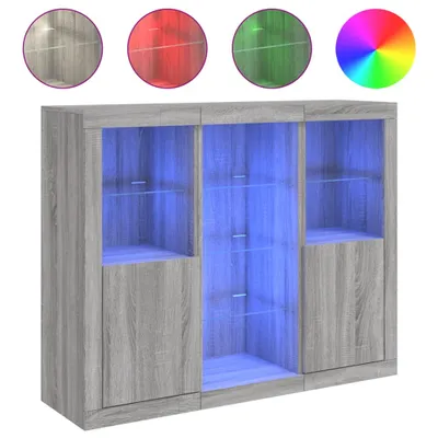 Produktbild von Sideboards mit LED-Leuchten 3 Stk. Grau Sonoma Holzwerkstoff