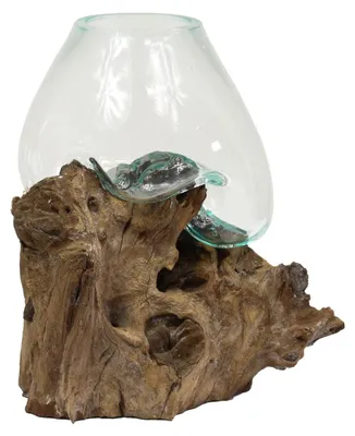 Produktbild von Vase Wurzelglas Teelichthalter Glasvase Glas Deko Unikat Wurzelholz Teakholz Bali Krug Kübel Kanne Dekoglas Vase Groß Nr. 4