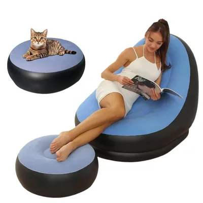 Produktbild von Juksun Aufblasbarer Sessel mit Fußhocker, PVC beflockt-Oberfläche & Getränkehalter, Luftbett tragbar, Luftsessel Loungesessel Luftsofa In-Outdoor