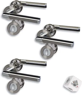 Produktbild von Türbeschlag 3er Set, Edelstahl-BI Color Rosettengarnitur mit Metallunterkonstruktion; Schraubrosetten für Zimmertüren; Türklinke; Türgriff;