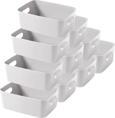 Immagine prodotto di Scatole portaoggetti in plastica per la cucina con manici, 10 pezzi, grigio.