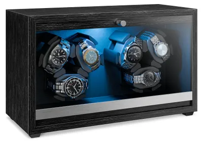 Image de Klarstein Brienz 6 Remontoir Montre Automatique - Remontoir Silencieux pour 6 Montres, Boîtier en Bois, 4 Modes de Rotation, Éclairage LED, Coussin Mémoire de Forme, USB