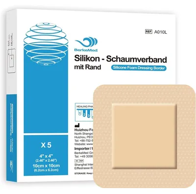 Produktbild von Silikonschaumverband wasserdicht 10 cm x 10 cm (6,2 cm x 6,2 cm Wundkissen) 5 Stück für leicht exsudierende Wunden