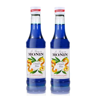 Produktbild von 2x Monin Curacao Blau Sirup, 250 ml Flasche - für Cocktails, zum Kaffee oder Ko
