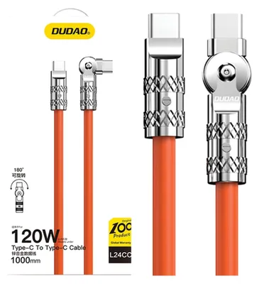 Image de Dudao L24Cc Angle Cable Usb-C - Usb-C Avec Rotation 180° 120W 1M - Orange