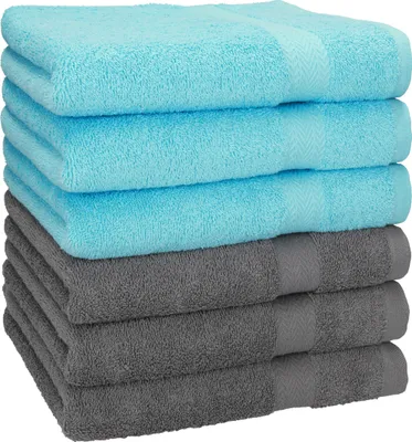 Produktbild von Betz 6 Stück Handtücher 50x100 cm PREMIUM  100% Baumwolle  Farbe: türkis und anthrazit