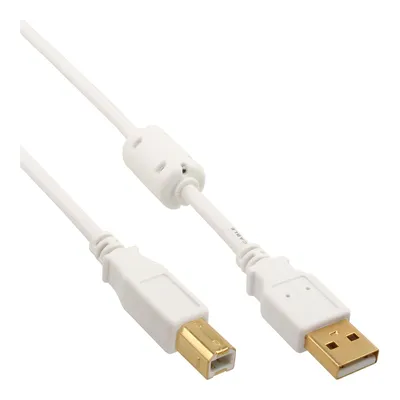Image de InLine® 34550W Câble USB 2.0, A à B, blanc / or, avec noyau en ferrite, 10m