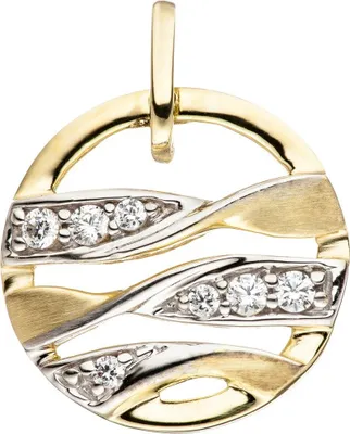 Produktbild von Anhänger mit Zirkonia 333 Gold Gelbgold bicolor matt rund Halsschmuck für Damen