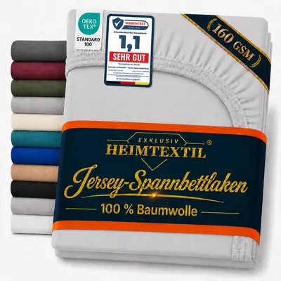 Produktbild von EXKLUSIV HEIMTEXTIL Jersey Spannbettlaken Deluxe 100 x 200 cm Silber 160 GSM, 100% Baumwolle Bed-Sheet Bettlaken Spannbetttuch Topper Leinentuch