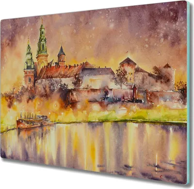 Produktbild von Coloray Herdabdeckplatte 60x52 cm Schneidebrett Kochplattenabdeckung Küchenbrett Hackbrett - Der Fluss Gebäude