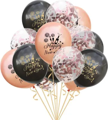 Produktbild von Oblique Unique Konfetti Luftballon Set Happy New Year Silvester Neujahr 15 Stk. rosé schwarz