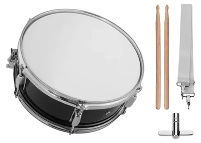Produktbild von 12-Zoll-Snare-Trommel mit Drumsticks, Schultergurt und Stimmschlüssel. Schlaginstrument für Schüler und Anfänger, ideal für Marschtrommeln. Tragbares Snare-Drum-Set