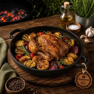 Zdjęcie produktu dla Patelnia grillowa 28 cm, żeliwo, żaroodporna, do BBQ