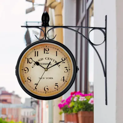 Produktbild von Sonstige Halterungen Große doppelseitige Retro-Bahnhofsuhr, wasserdichte Wanduhr, Zifferblatt mit doppelseitigem Pendel-Befestigungsgriff für drinnen