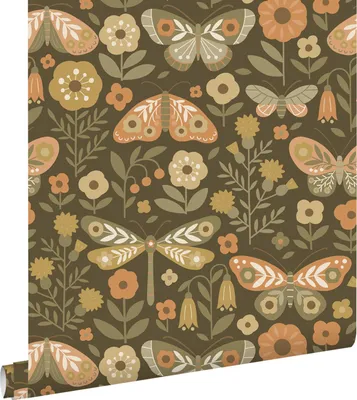 Zdjęcie produktu dla ESTAhome Tapeta kwiaty i motyle zielonymIochry żółtej 50 x 900 cm