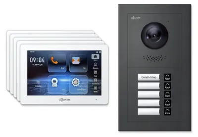 Produktbild von Goliath Premium 2-Draht GL-HB500A.1 Video-Türsprechanlage, 5 Familien, 5× 7 Zoll Weiß, Anthrazit, Aufputz