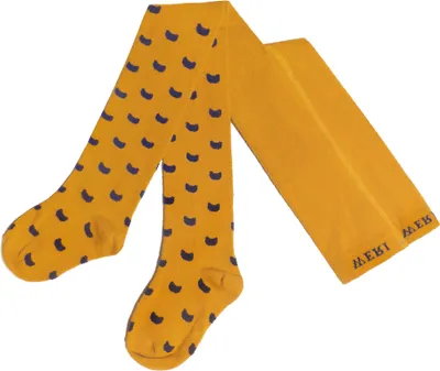 Produktbild von Kinder Strumpfhosen aus Baumwolle mit kleinem Katzen Muster Senf Große 110-116