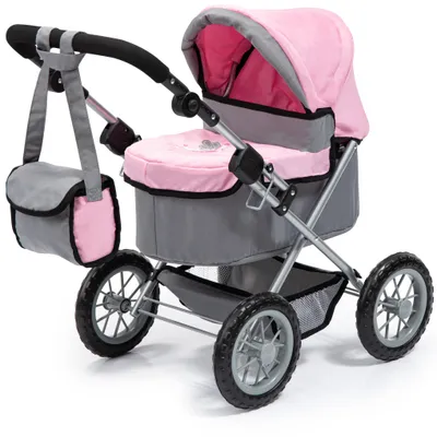 Produktbild von Bayer Design 13008AA Puppenwagen Trendy mit Tasche, verstellbarer Griff, große Räder, grau, rosa