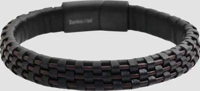Produktbild von Akzent Herrenarmband aus Echtleder und Edelstahl, schwarz/braun