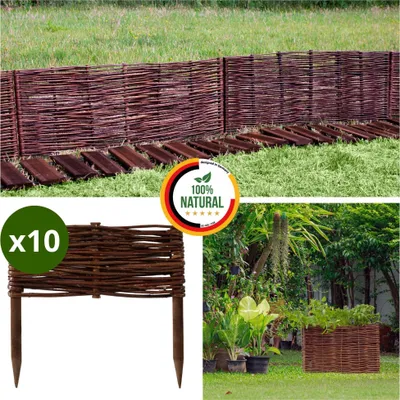 Obrázek produktu pro Floranica 10 kusů proutěných obrub na záhony 10 cm x 30 cm proutěné obruby na trávníky proutěné obruby na záhony obruby na trávníky plot na záhony proutěný plot