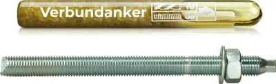 Produktbild von Isolbau Verbundanker Set - Verbundankerpatrone styrolfrei V08 + Ankerstange verzinkt M8 x 110 - ETA/ETAG Zulassung - 1 Stück
