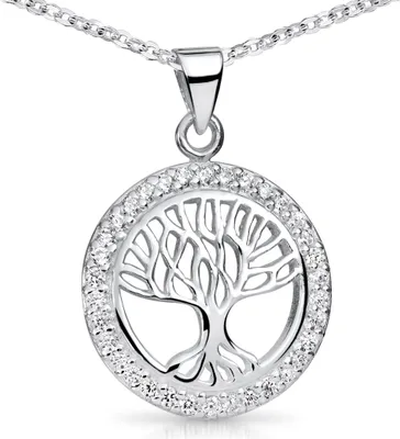 Produktbild von MATERIA Lebensbaum Anhänger Kette rund mit Zirkonia - 925 Silber Schmuck Kettenanhänger keltisch für Damen KA-363