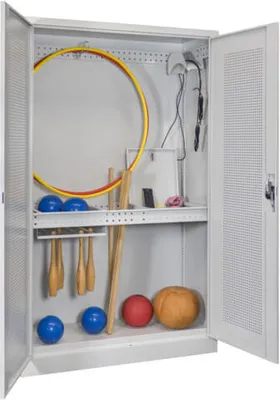 Produktbild von Sportschrank - Lochfeldtüren - Variante 3 - 1.950x1.200x500 mm (HxBxT) - enzianblau