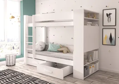 Obrázek produktu pro Patrová postel s úložným prostorem 90x200 cm FAFRIX - bílá