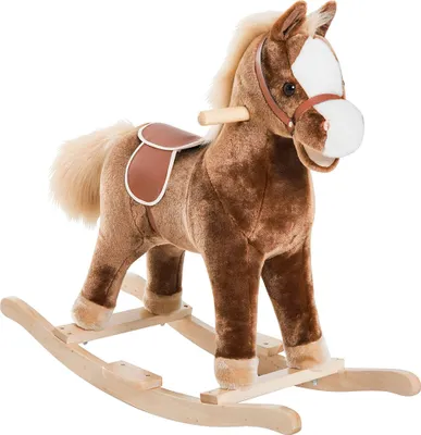 Produktbild von HOMCOM Schaukelpferd Baby Schaukeltier Plüsch Spielzeug Kinder Plüsch-Schaukeltier Braun L74 x B33 x H62 cm