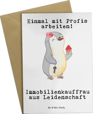 Produktbild von Mr. & Mrs. Panda Grußkarte Immobilienkauffrau Leidenschaft - Weiß - Geschenk, osterkarte, valentinstagskarte, osterkarten, Lustig, Witzig, Ausbildung, einladungskarten
