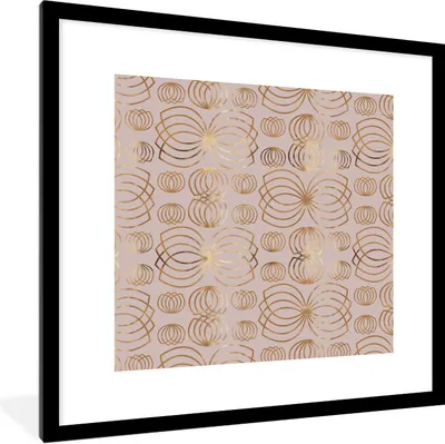 Produktbild von MuchoWow® Gerahmtes Poster Muster - Blumen - Gold 40x40 cm - Poster mit Schwarzem Bilderrahmen Wandposter Rahmen Foto Bilder - Poster - Plakat im Rahmen