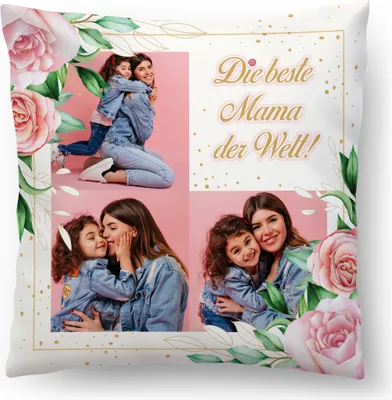Produktbild von Personalisiertes FOTOGESCHENK, 45 x 45 cm, mit eigenem Foto, Foto-Kissen Geburtstag Muttertag, Die beste Mama der Welt, mit Füllung [091]
