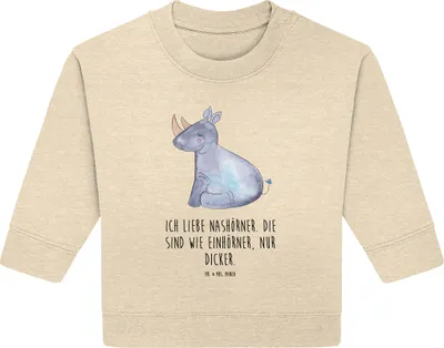 Produktbild von Mr. & Mrs. Panda Organic Baby Pullover Einhorn Nashorn 6. - 12. Monat - Natural Raw - Geschenk, Nashörner, Lustig, Zoo, Unicorn, Bullover, Regenbogen