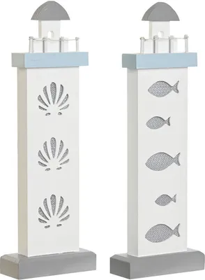 Produktbild von Deko-Figur DKD Home Decor 14 x 5,5 x 40 cm Blau Weiß Leuchtturm Spiralen Muschel Mediterraner (2 Stück)