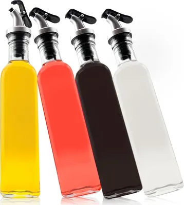 Produktbild von Acidöl-Dispensersatz - 4 x 250 ml Glasflaschen - Metallereißen - Etiketten - leckfrei und druckfester - antibeschlagsfest
