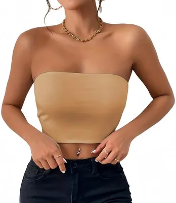 Immagine prodotto di Top a fascia Sukiglam da donna, modello basic, senza maniche, con spalline scoperte, stile tubino, ideale per l'estate e per un look casual