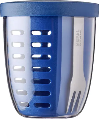 Produktbild von Mepal - Obst- & Gemüsetopf Ellipse - Obstbehälter - Ideal für Obst und Gemüse unterwegs - Obstbox mit Gabel & Sieb - Meal Prep Box mit Deckel - 600 ml - Vivid Blue